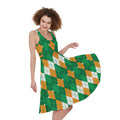 Irish Themed Argyle Pattern Print Sleeveless Knee Length Dress
