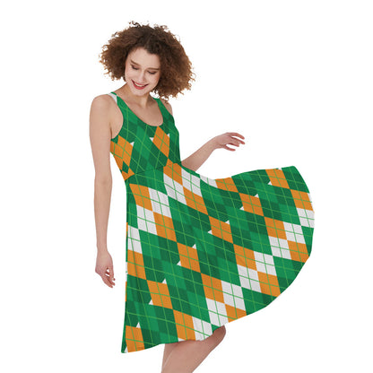 Irish Themed Argyle Pattern Print Women's Sleeveless Dress