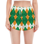 Irish Themed Argyle Pattern Print Women's Split Running Shorts