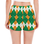 Irish Themed Argyle Pattern Print Women's Split Running Shorts