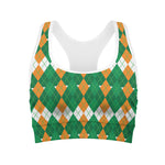 Irish Themed Argyle Pattern Print Women's Sports Bra