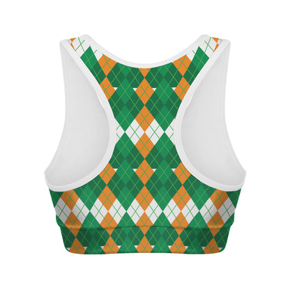 Irish Themed Argyle Pattern Print Women's Sports Bra