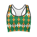 Irish Themed Argyle Pattern Print Women's Sports Bra