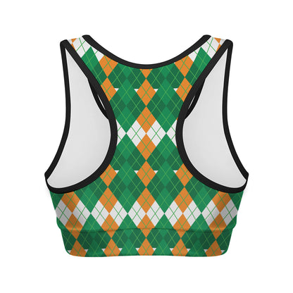 Irish Themed Argyle Pattern Print Women's Sports Bra