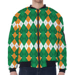 Irish Themed Argyle Pattern Print Zip Sleeve Bomber Jacket