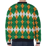 Irish Themed Argyle Pattern Print Zip Sleeve Bomber Jacket