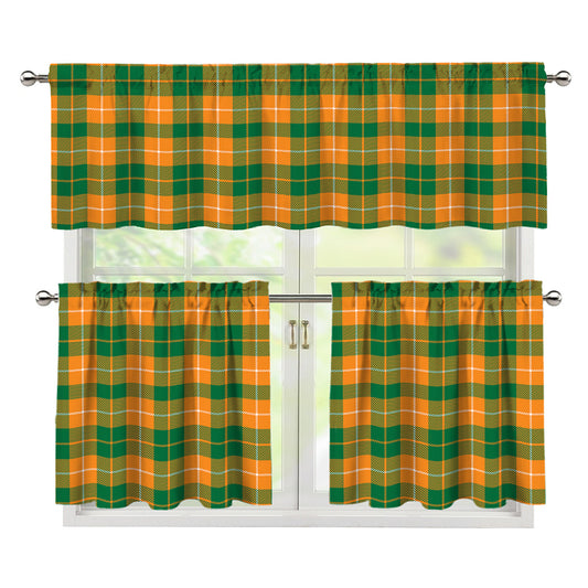 Irish Themed Plaid Pattern Print 3 Piece Kitchen Curtains