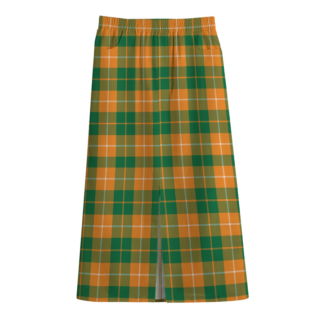 Irish Themed Plaid Pattern Print Cotton Front Slit Maxi Skirt