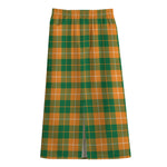 Irish Themed Plaid Pattern Print Cotton Front Slit Maxi Skirt