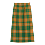 Irish Themed Plaid Pattern Print Cotton Front Slit Maxi Skirt