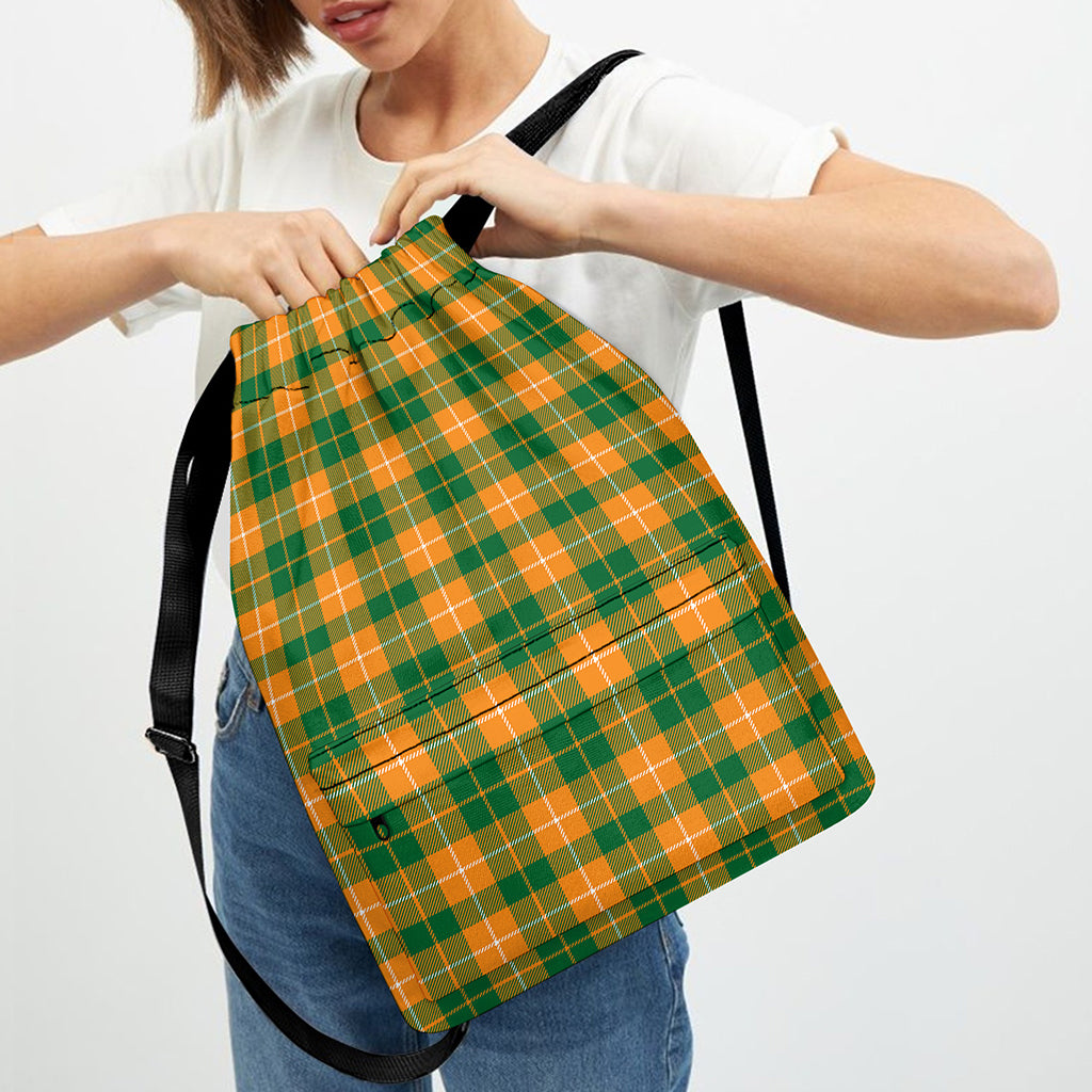Irish Themed Plaid Pattern Print Drawstring Backpack