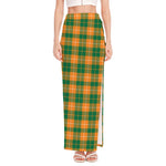 Irish Themed Plaid Pattern Print High Slit Maxi Skirt