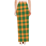 Irish Themed Plaid Pattern Print High Slit Maxi Skirt