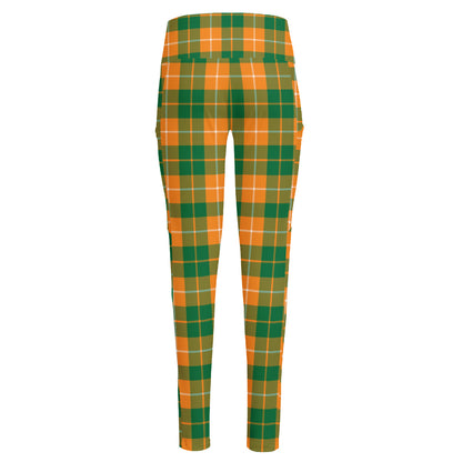 Irish Themed Plaid Pattern Print High-Waisted Pocket Leggings