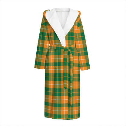 Irish Themed Plaid Pattern Print Hooded Bathrobe