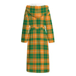 Irish Themed Plaid Pattern Print Hooded Bathrobe