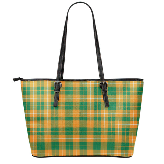 Irish Themed Plaid Pattern Print Leather Tote Bag