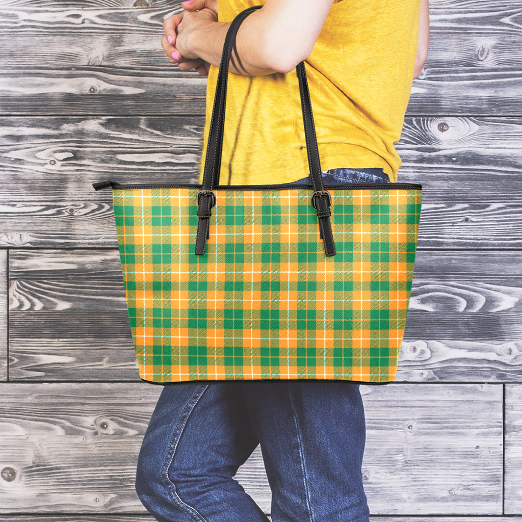 Irish Themed Plaid Pattern Print Leather Tote Bag