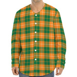 Irish Themed Plaid Pattern Print Long Sleeve Baseball Jersey