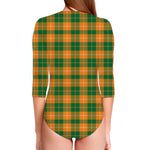 Irish Themed Plaid Pattern Print Long Sleeve Swimsuit