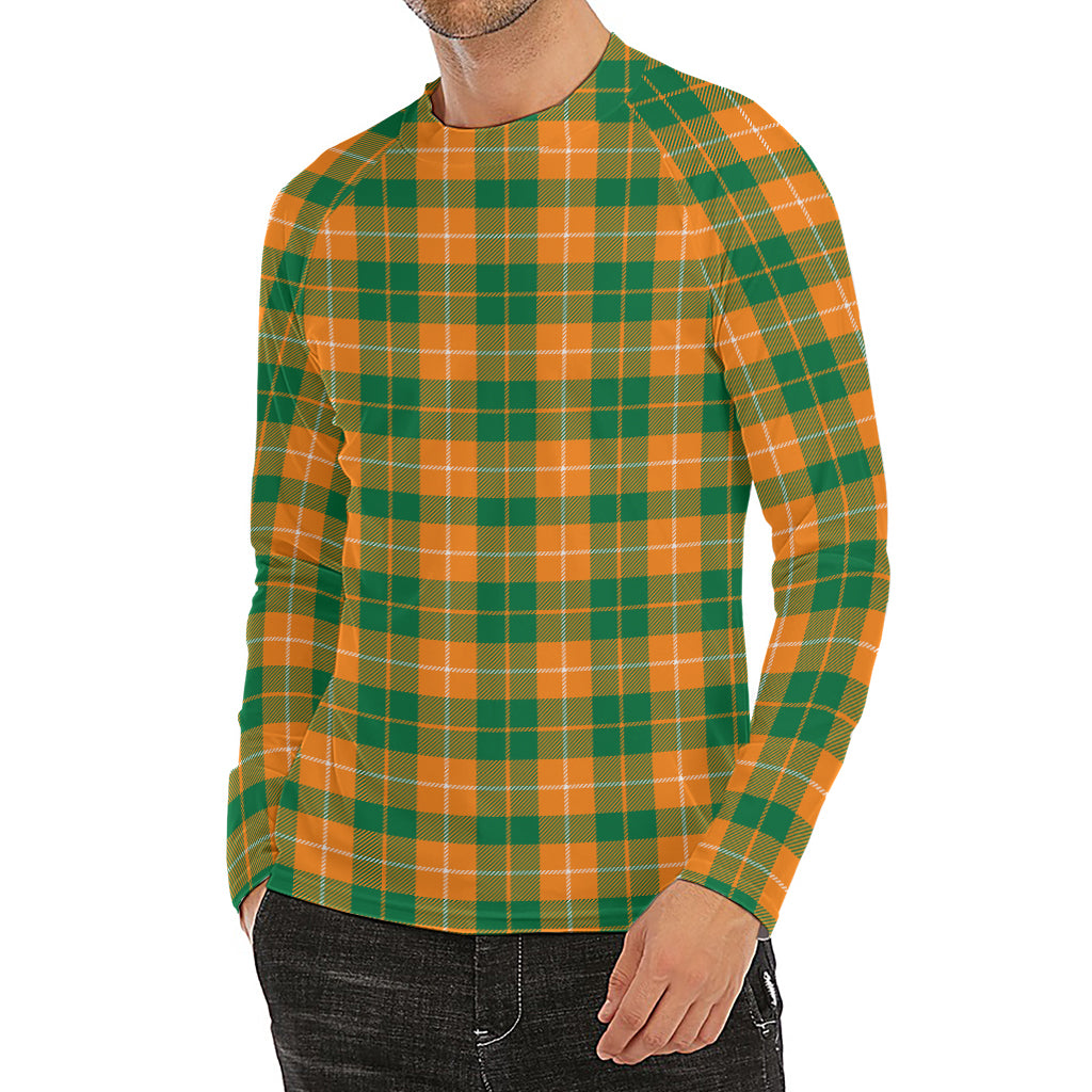 Irish Themed Plaid Pattern Print Men's Long Sleeve Rash Guard