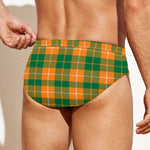 Irish Themed Plaid Pattern Print Men's Swim Briefs