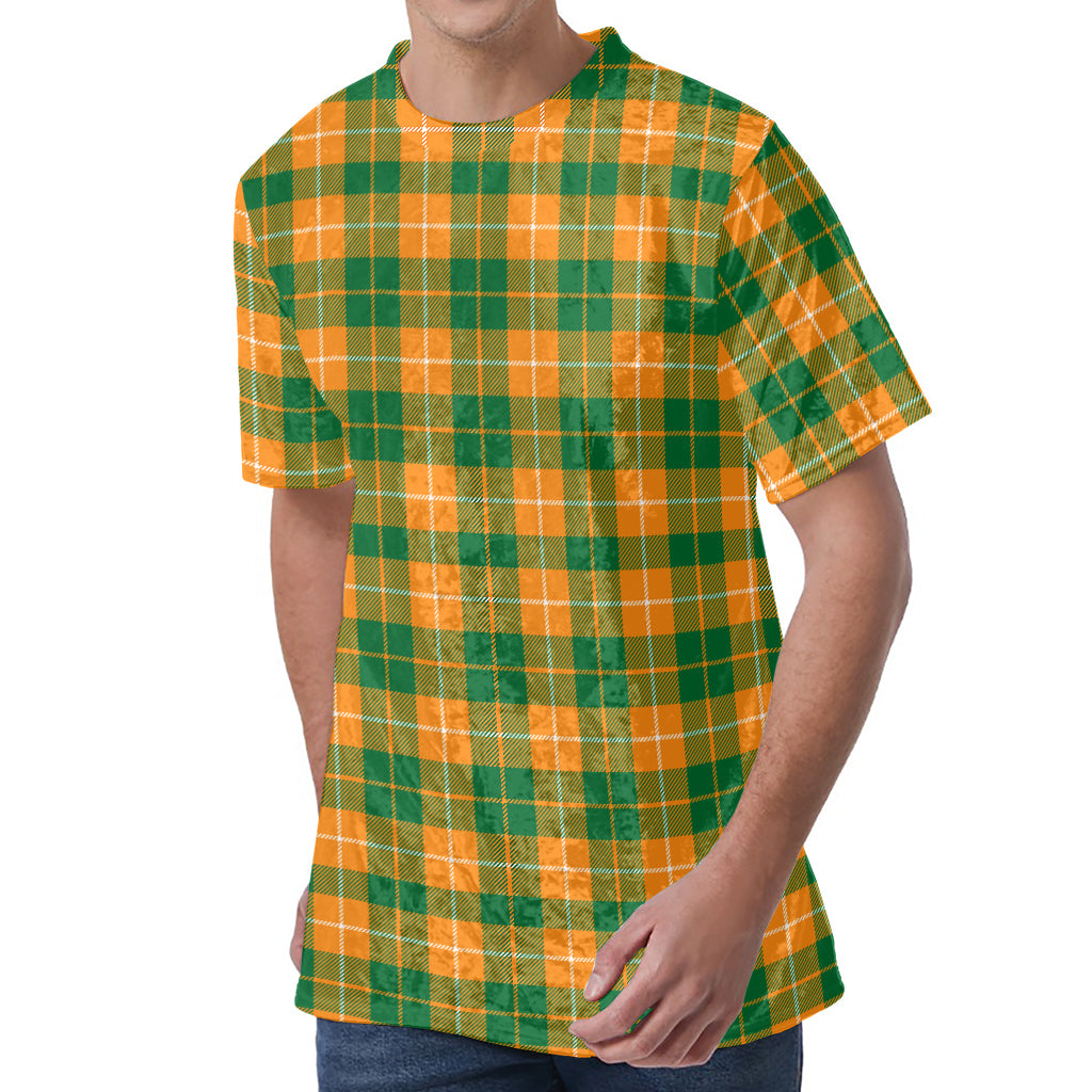 Irish Themed Plaid Pattern Print Men's Velvet T-Shirt