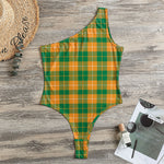 Irish Themed Plaid Pattern Print One Shoulder Bodysuit