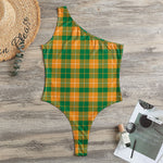 Irish Themed Plaid Pattern Print One Shoulder Bodysuit