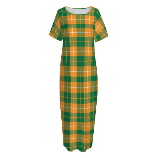 Irish Themed Plaid Pattern Print Short Sleeve Long Nightdress