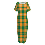 Irish Themed Plaid Pattern Print Short Sleeve Long Nightdress