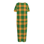 Irish Themed Plaid Pattern Print Short Sleeve Long Nightdress