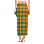Irish Themed Plaid Pattern Print Side Slit Maxi Skirt