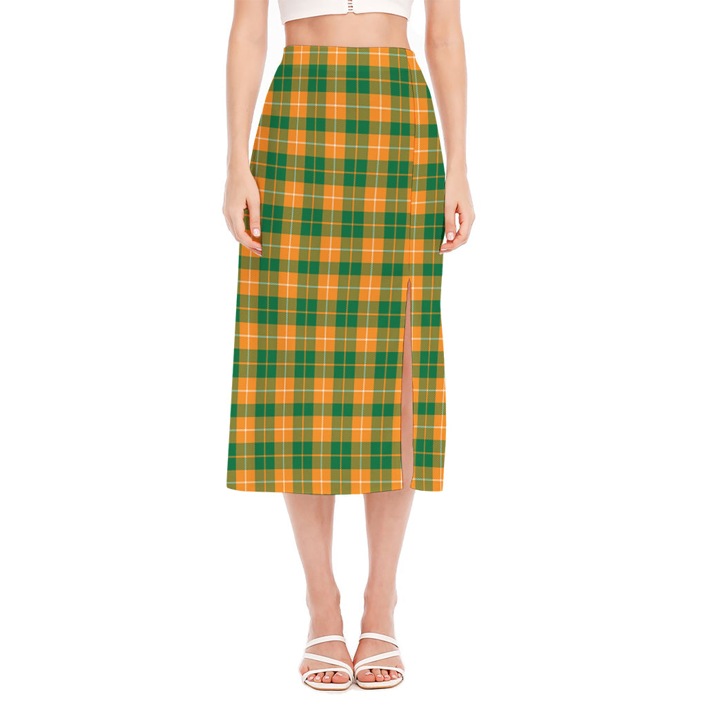 Irish Themed Plaid Pattern Print Side Slit Midi Skirt