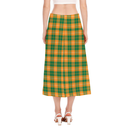 Irish Themed Plaid Pattern Print Side Slit Midi Skirt