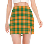 Irish Themed Plaid Pattern Print Side Slit Mini Skirt