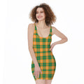 Irish Themed Plaid Pattern Print Sleeveless Bodycon Dress