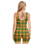 Irish Themed Plaid Pattern Print Sleeveless One Piece Swimsuit