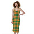 Irish Themed Plaid Pattern Print Slim Fit Midi Cami Dress