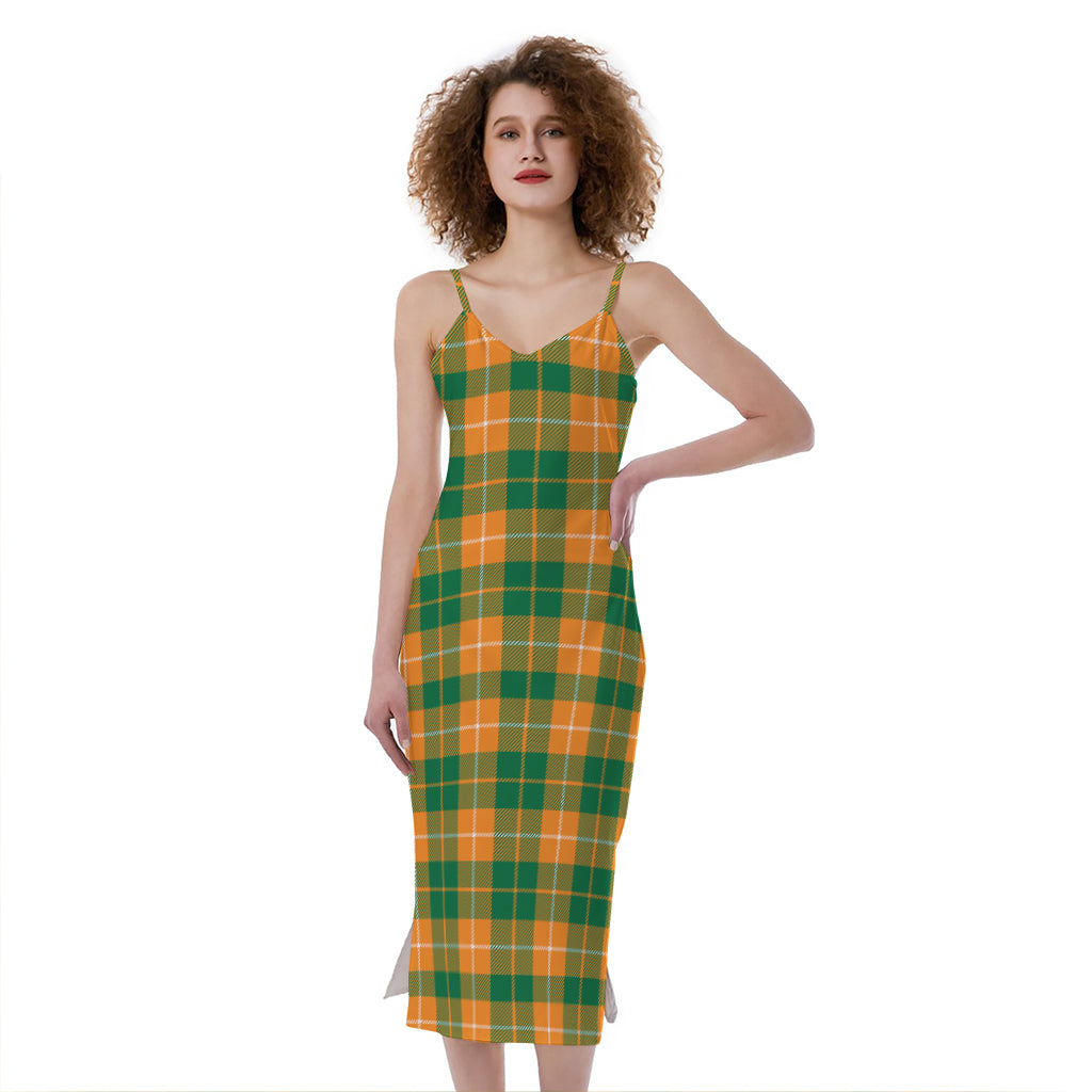 Irish Themed Plaid Pattern Print Slim Fit Midi Cami Dress