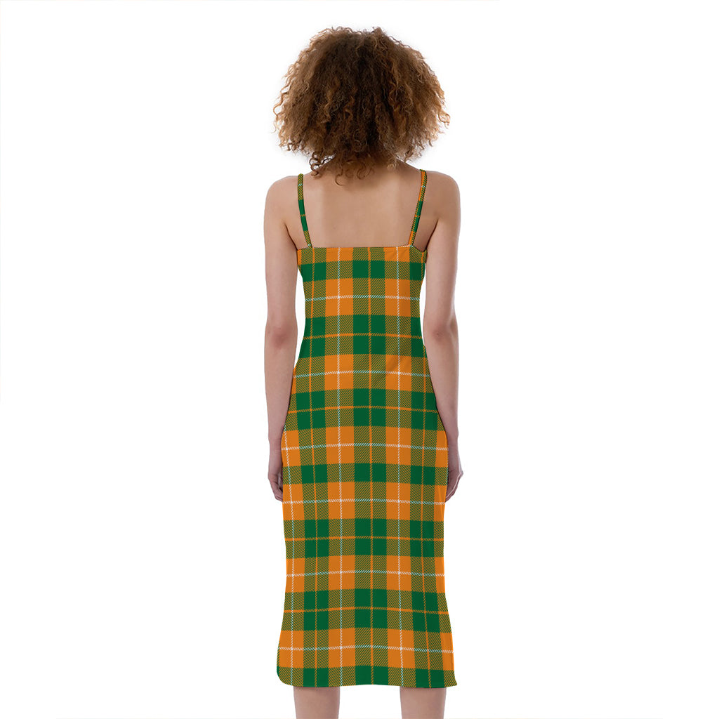 Irish Themed Plaid Pattern Print Slim Fit Midi Cami Dress