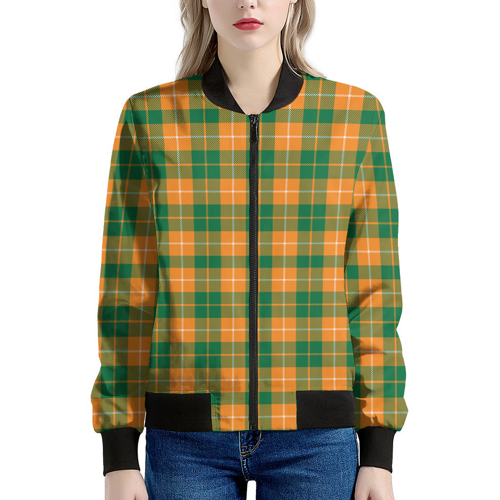 Irish Themed Plaid Pattern Print Women's Bomber Jacket
