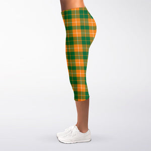 Irish Themed Plaid Pattern Print Women's Capri Leggings