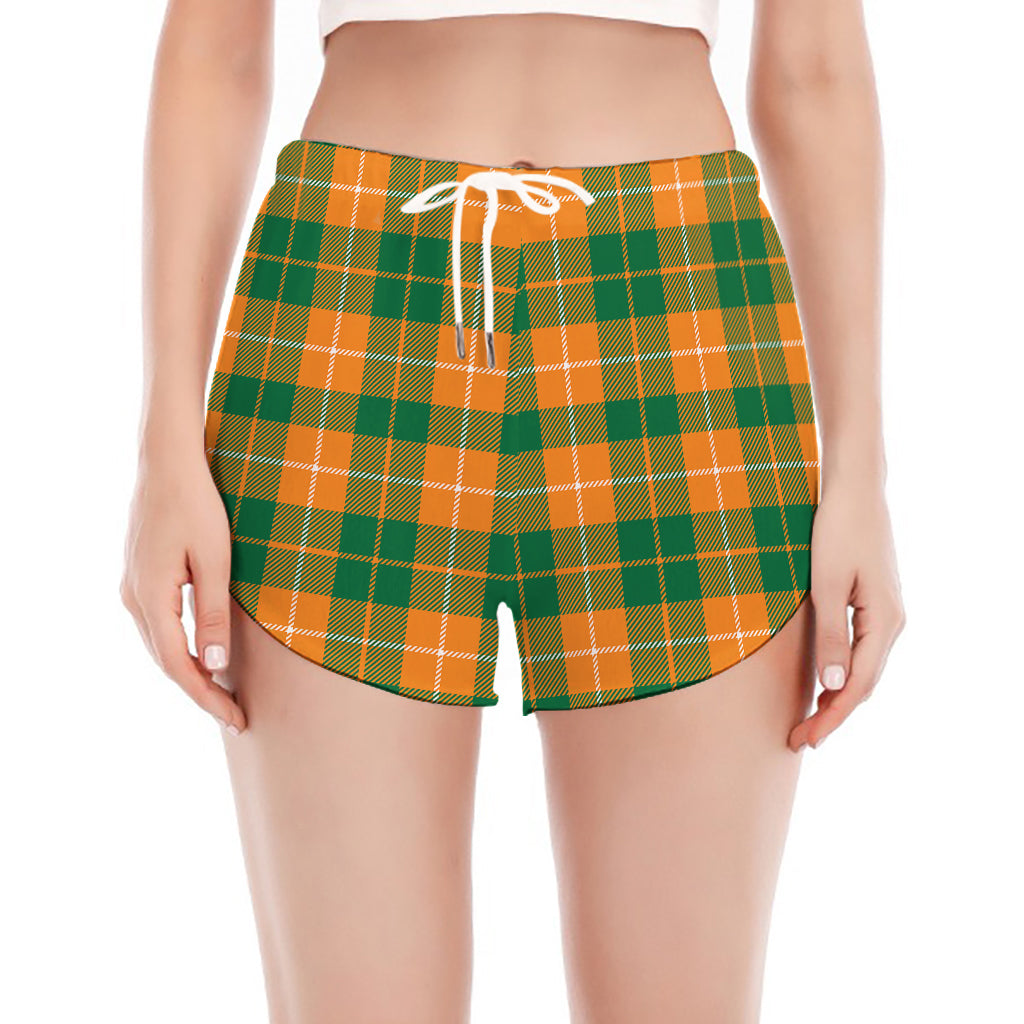 Irish Themed Plaid Pattern Print Women's Split Running Shorts