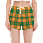 Irish Themed Plaid Pattern Print Women's Split Running Shorts