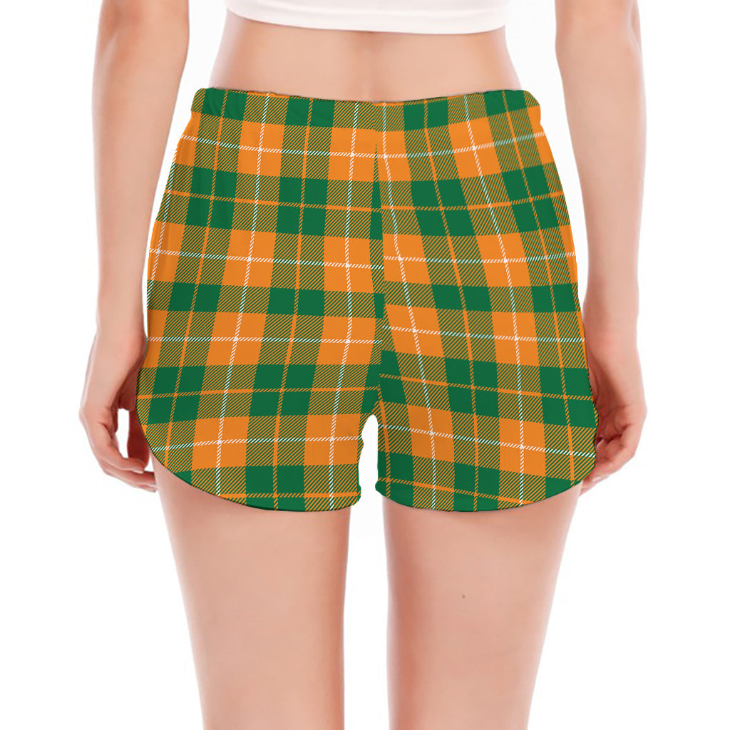 Irish Themed Plaid Pattern Print Women's Split Running Shorts