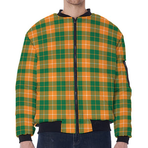 Irish Themed Plaid Pattern Print Zip Sleeve Bomber Jacket