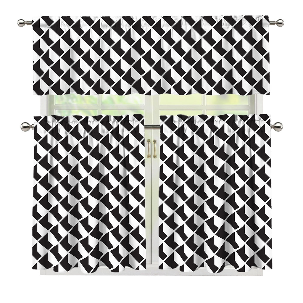 Isometric Geometric Pattern Print 3 Piece Kitchen Curtains
