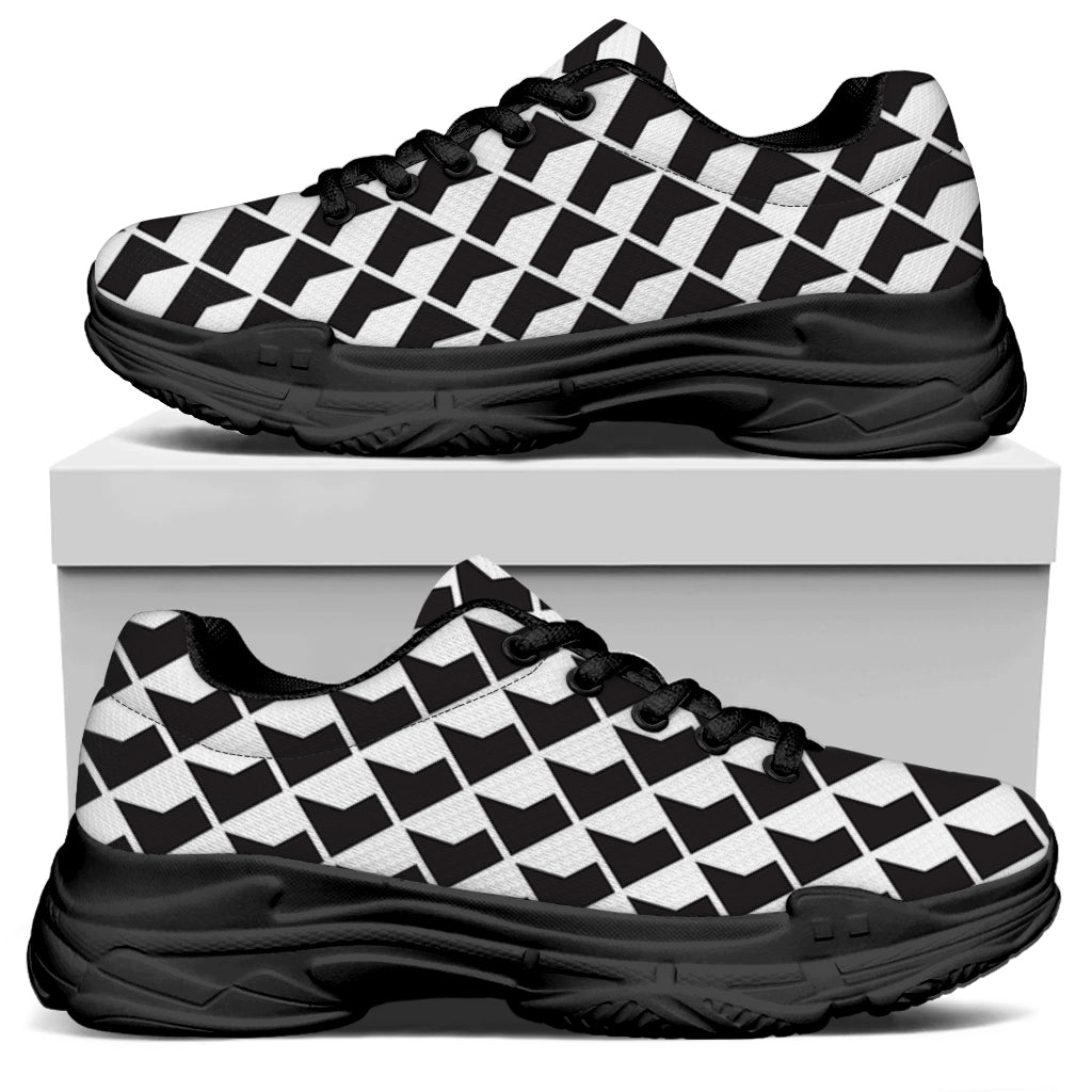 Isometric Geometric Pattern Print Black Chunky Shoes