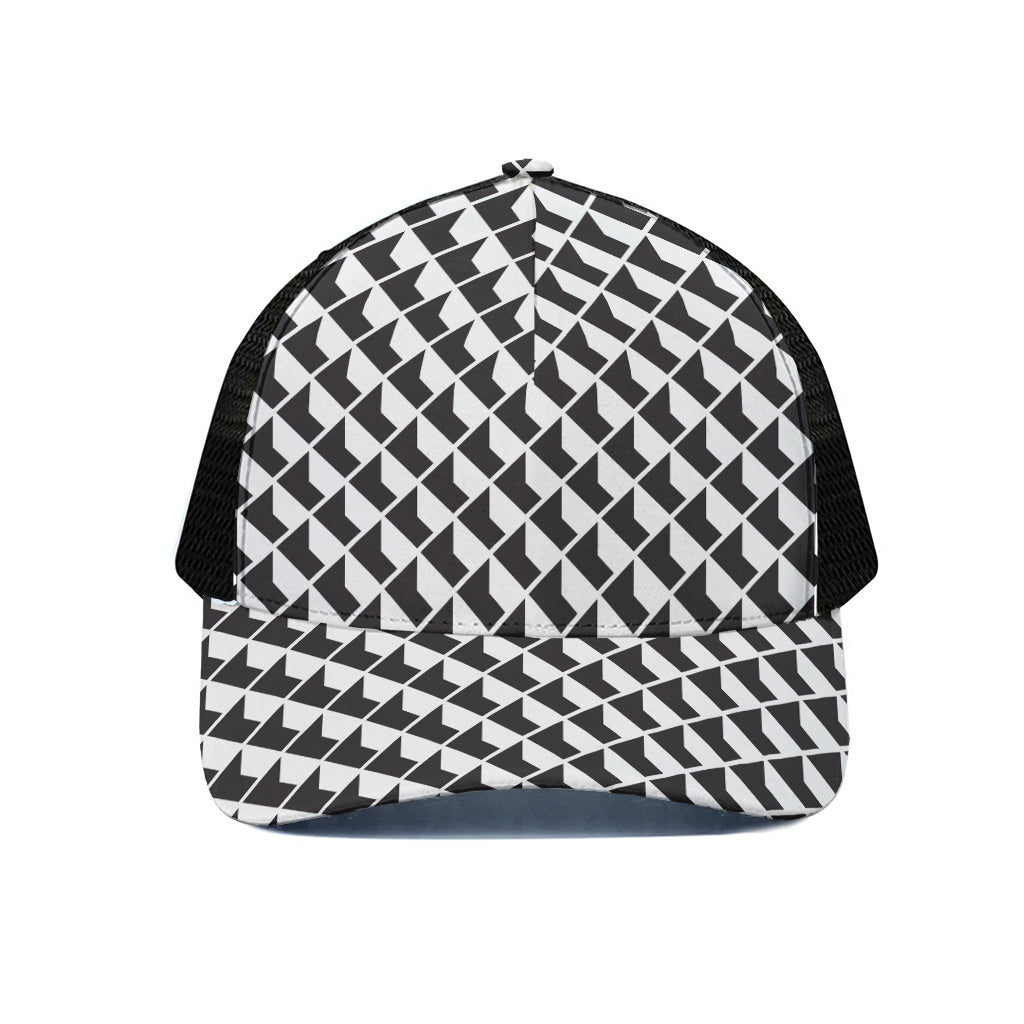 Isometric Geometric Pattern Print Black Mesh Trucker Cap
